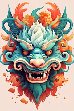 AI数字艺术龙年龙头中国龙插画元素-众图网