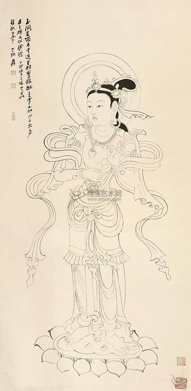 张大千白描观音立轴纸本