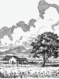 黑白线稿:田园生活 - 小红书