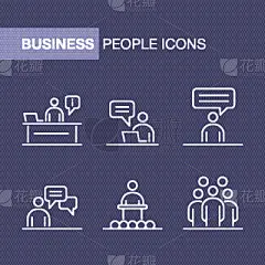 商务人士,计算机图标,成一排,简单,平坦的,商务,人,男商人,布置,沟通