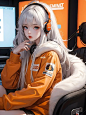 电竞少女｜白发橘色女生头像
