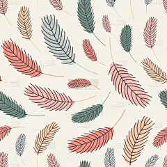 鸟羽毛无缝图案。模式与羽毛。矢量平面插图。设计纺织品，包装，包装，贺卡，纸张，印刷。