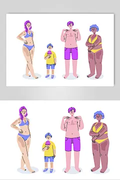 素雅男女夏季扁平化人物矢量素材