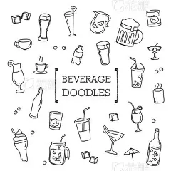 Hand drawing styles of Beverage.Several cute Beverage in Hand drawing styles.Doodles of Beverage.