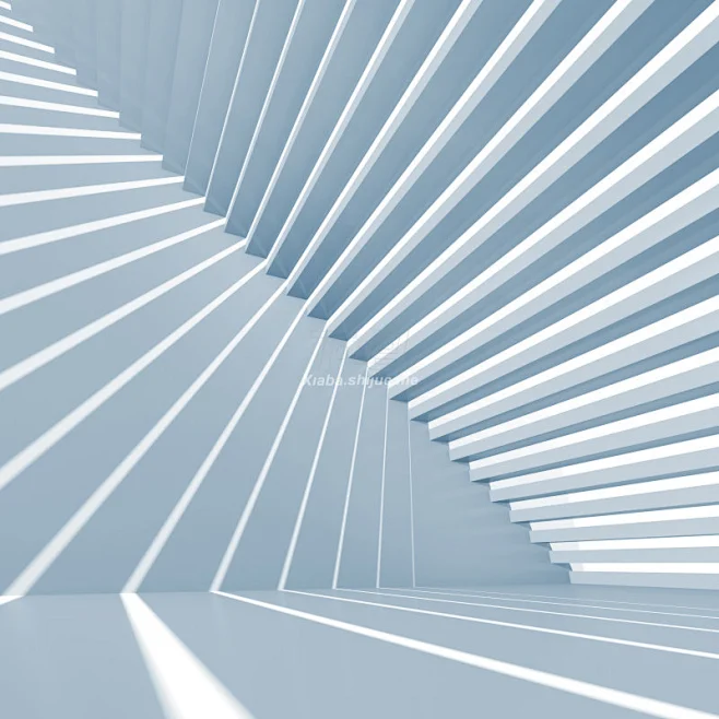 Abstract blue square 3d interior background with staircase-花瓣网