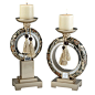 12,14"H Chrysanthemum Candleholder Set transitional-candleholders