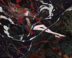 日本插画大佬的黑暗风格插画作品，人物造型超美的养眼大作！