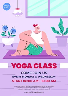 手绘卡通扁平瑜伽运动海报设计