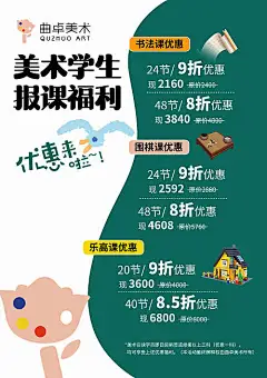 儿童少儿美术教育艺术培训优惠表海报