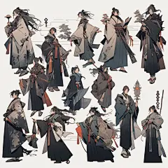 AI俊美国风角色设定素材 卡通动漫人物服装设计参考 古风插画临摹-淘宝网
