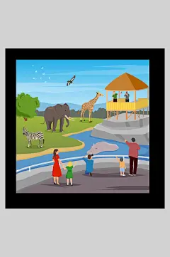 清新创意高端大气蓝色动物园插画-众图网