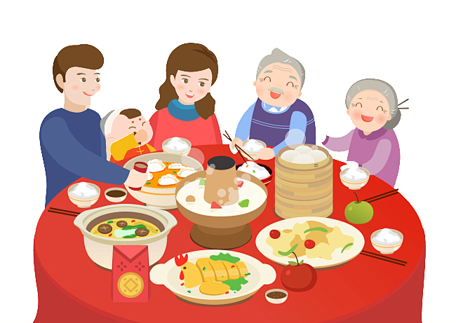 手绘卡通家人团聚装饰素材