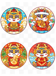 手绘国潮风卡通龙形象福字葫芦锦鲤聚宝盆PSD源文件