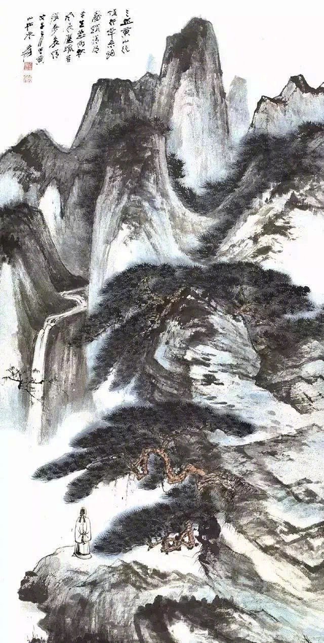 张大千观瀑图，令人神往！

日照香炉生紫...