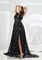 V-neck Black Satin Top Lace Evening Dress