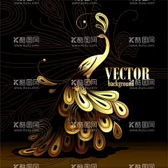 金色孔雀  - 源文件下载【酷图网】孔雀,孔雀玄关,金色孔雀,金色,插画,卡通孔雀,金色背景,孔雀鱼,孔雀壁画,线条孔雀,