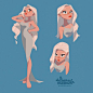 Cartoon girl, tan skin, white hair. Animation art