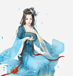 蓝衣飘飘_新图网 https://ixintu.com 古装 中国风 古代 美女 手绘 插画 女