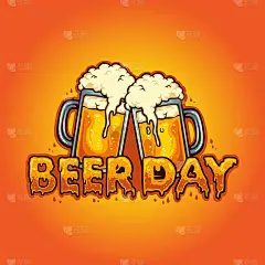 啤酒日字体联合两杯酒精矢量插图