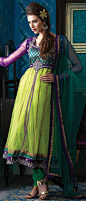 #Blue and Fluorescent #Green Net Churidar Kameez