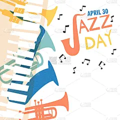 Jazz Day poster of colorful music band instruments