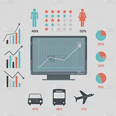 社会网络信息图形集，复古风格的设计。矢量插画