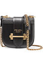 Prada - Pionnière leather shoulder bag : Black smooth and textured-leather (Calf) Tab-fastening front flap Comes with dust bag Weighs approximately 1.5lbs/ 0.7kg Made in Italy