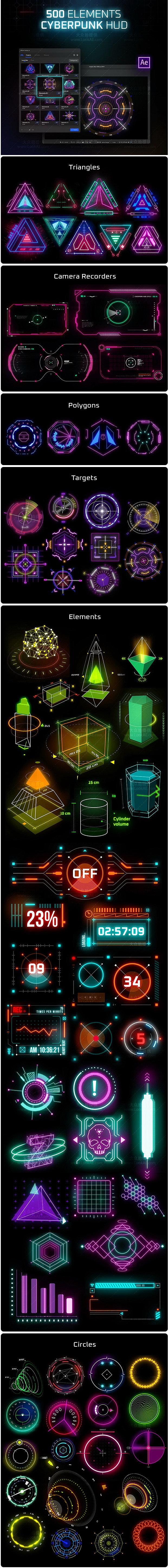 AE脚本-523个HUD科技感赛博朋克霓...