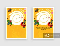 2025年的新年贺卡。可爱的手绘蛇年新年贺卡插图。图片素材