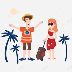 海边度假的情侣卡通图 免费下载 页面网页 平面电商 创意素材