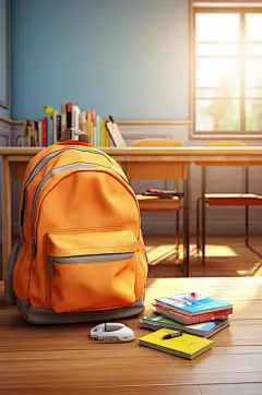 AI数字艺术开学季书包文具摄影图