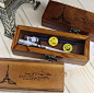 韩国文具 巴黎铁塔 复古木质文具盒 亚克力笔盒 透明塑料款 1170