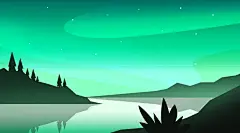 手绘卡通山水风景插画设计