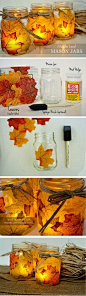 DIY Leaf Mason Jars. ♥ - Anna Things and Thoughts. Maple leaves for Canada :): 