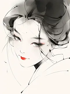 AI-丨极简插画丨水墨风丨古典女孩①