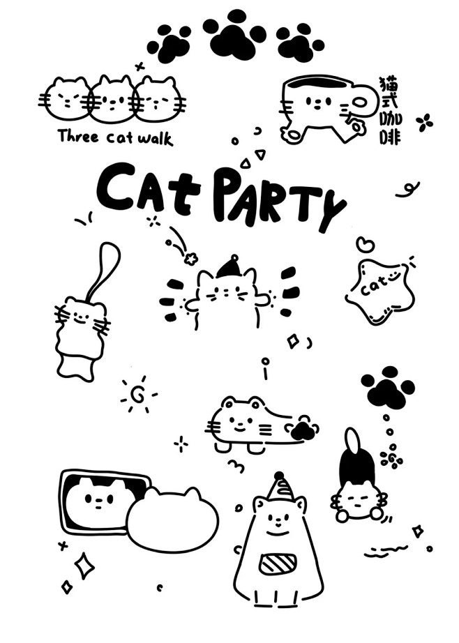 插画｜简笔画｜猫咪派对_1_发芽社区_来...