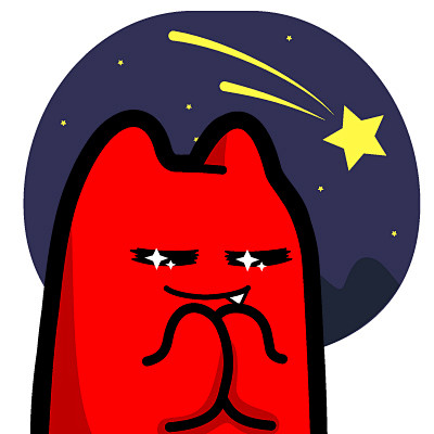 h2220180220魔鬼猫表情许愿半身闭眼夜晚晚上星空月亮星星流星ip动漫