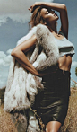 Outdoor shoot with fur draped over shoulder. Love the posing. Model, photography, fashion.: 