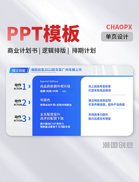 PPT模板简约蓝色单页商务风商业计划书逻...