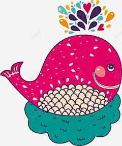 红色手绘鲸鱼 创意素材