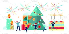 绘画插图,圣诞节,矢量,概念,新年前夕,饮料,事件,贺卡,照明设备,玻璃杯