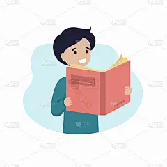 一个男孩正在读书。国际图书。矢量插图在一个平坦的风格。一个拿着书的孩子。