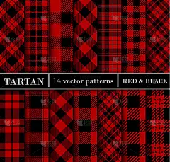 黑红相间的塔尔坦无缝隙图案。趋势彩色法兰绒衬衫，鞑靼图案。壁纸的趋势方块矢量图解