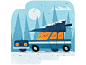 Heading for home design graphic simple flat warmth texture snow xmas vector christmas car illustration