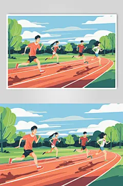 AI数字艺术扁平风校园运动会人物插画-众图网