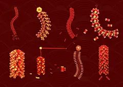 8个鞭炮 喜庆鞭炮 春节喜庆 虎年鞭炮 炮仗 烟花 爆竹 春节装饰（标准渲染器）