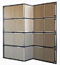 Lambert Folding Screen  The Lambert folding screen has aluminum hinges that allow free moment in any direction and can be ordered in 3 or more panels. The fabric panels are secured with leather strapping. The screen is available in canvas, C.O.M., or C.O.