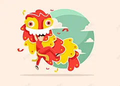 中国风新年节庆舞狮海报贺卡手绘背景矢量图高清素材 新年 设计图片 免费下载 页面网页 平面电商 创意素材