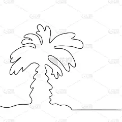 一行画棕榈树，椰子树