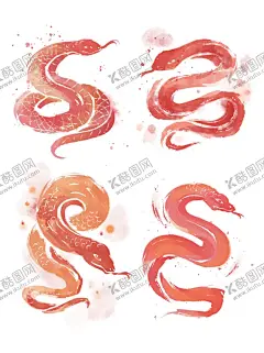 蛇年插画 【酷图网】2025,蛇年,新年,春节,手绘,卡通形象,IP,锦鲤,财神,插画